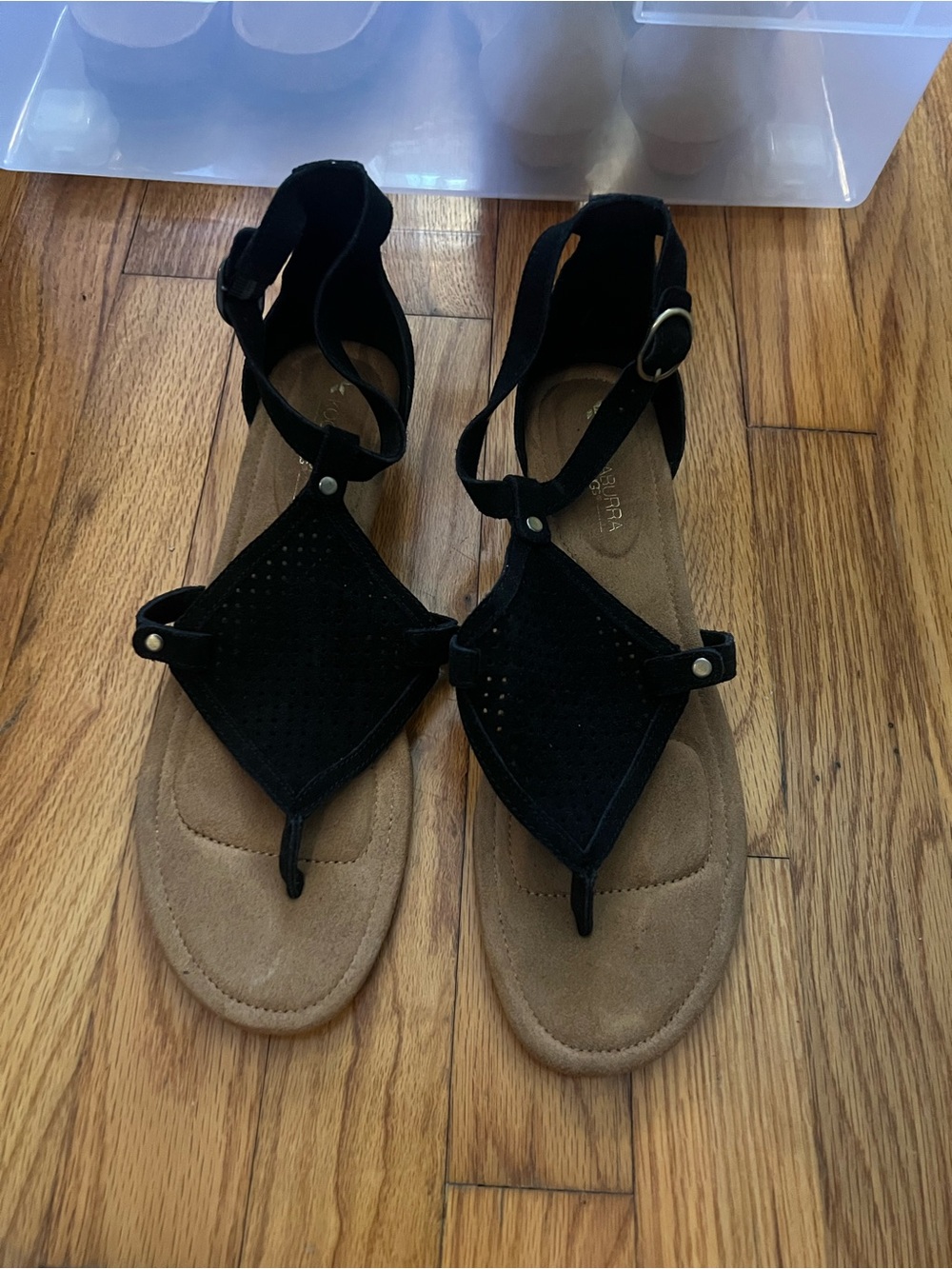 Koolaburra Black Suede T-Strap Sandals with Ankle Buckle